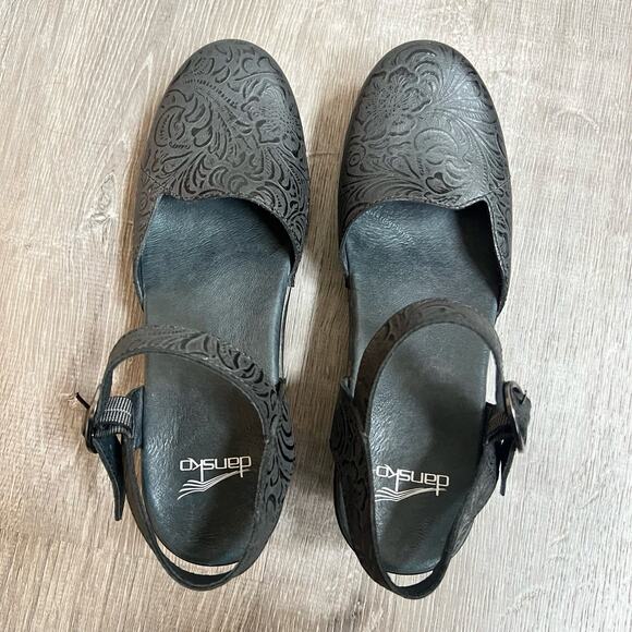 Dansko Maisie Mary Jane Clog Sandals Leather Embossed Sz 40 / US 9.5-10 Comfort